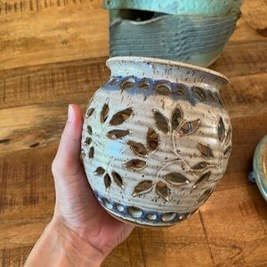 Handcrafted Ceramic Vase with Leaf Cutouts